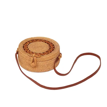 

3PCS / LOT Bohemia Round Rattan Bags Bali Vintage Handmade Woven Straw Bag Beach Crossbody Handbags Women Bags