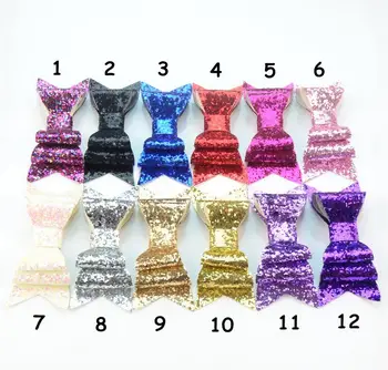 

12 Colors 4x1.60 inch Gliter Metallic Bows Feather Bows For Girls Kids Newborn Hair Accessories 60Pcs/lot