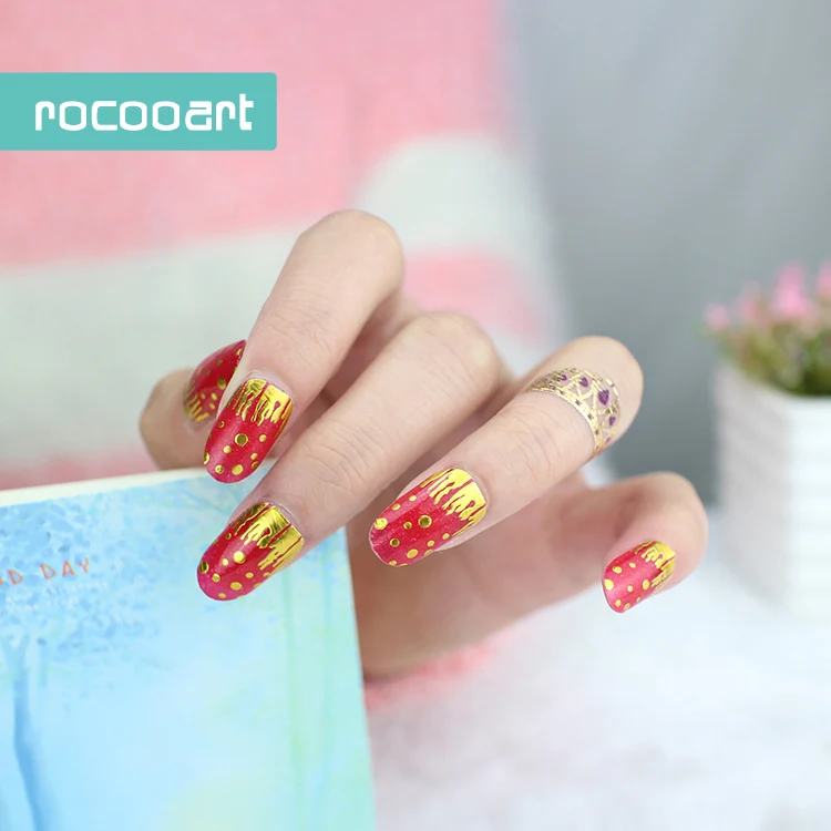 Rocooart YQ884-899 Red Metallic Nail Art Sticker Golden Flowers Adhesive Decals Festival Celebration Style Foil | Красота и здоровье