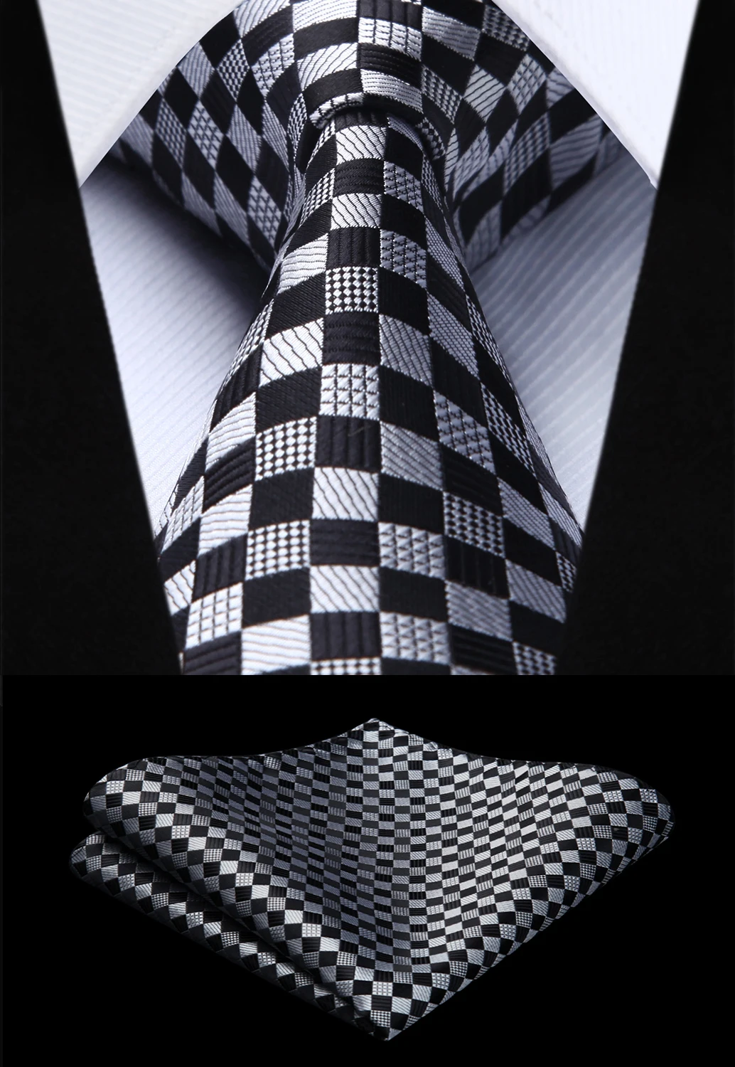 Mens Black & White Check 5cm Skinny Neck Tie
