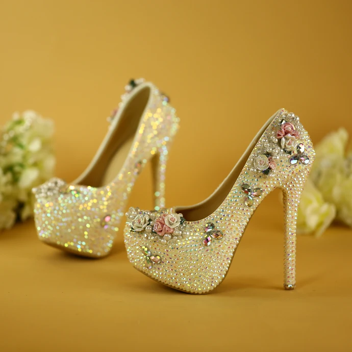 Luxury diamond high heels Princess noble evening dress shoes Wedding