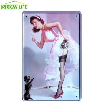 Sexy Girl Plays With A Dog Metal Tin Sign Bar Wall Decor Metal Sign Vintage Home Decor Metal Plaque Retro Painting Metal Plate