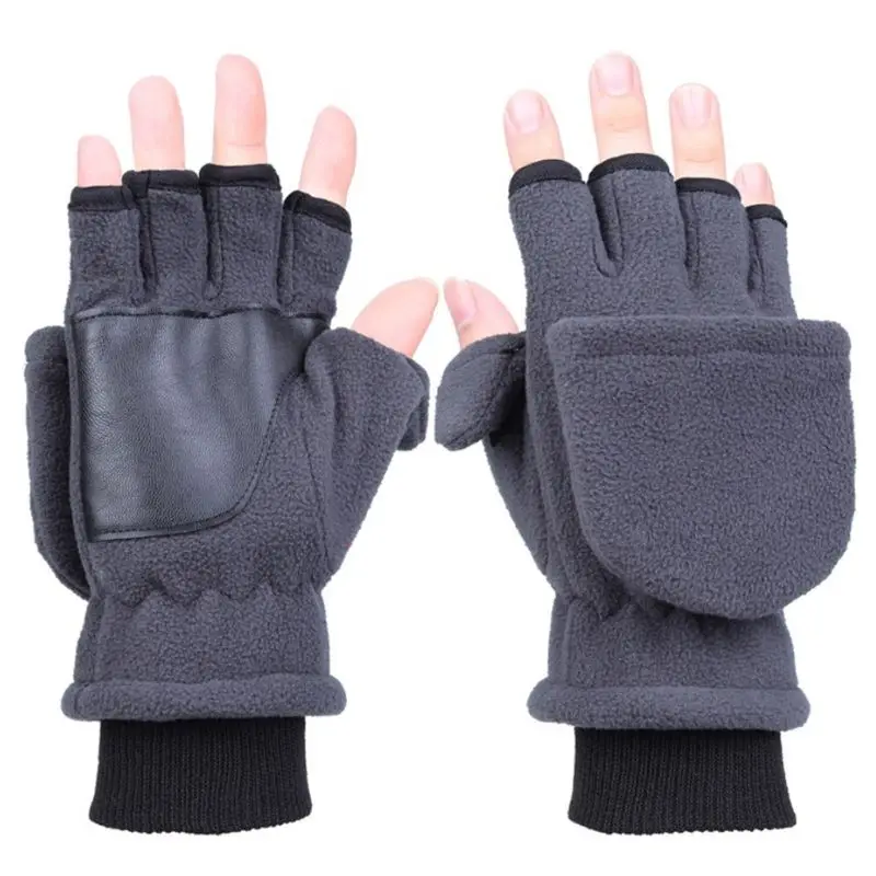 Women Men Winter Polar Fleece Half Finger Flip Gloves Double Layer Thicken Touch Screen Fingerless Convertible Mittens Wrist War 