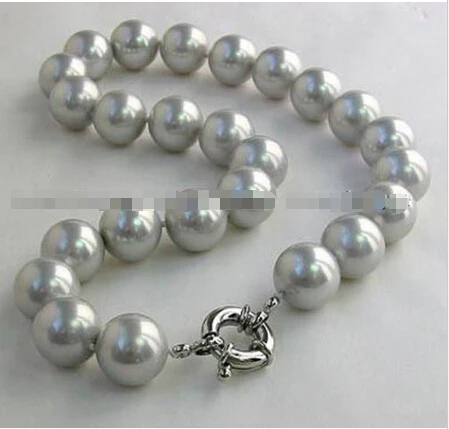 

14mm Gray South Sea Shell Pearl Round Necklace AAA Grade 18"@^Noble style Natural Fine jewe FREE SHIPPING ##a #a