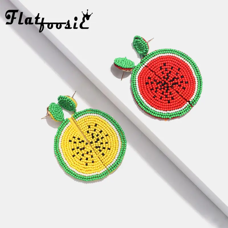 

Flatfoosie Summer Watermelon Fruit Round Circle Drop Earrings For Girls Bright Beads Earrings Women Cute Hanging Dangle Earring