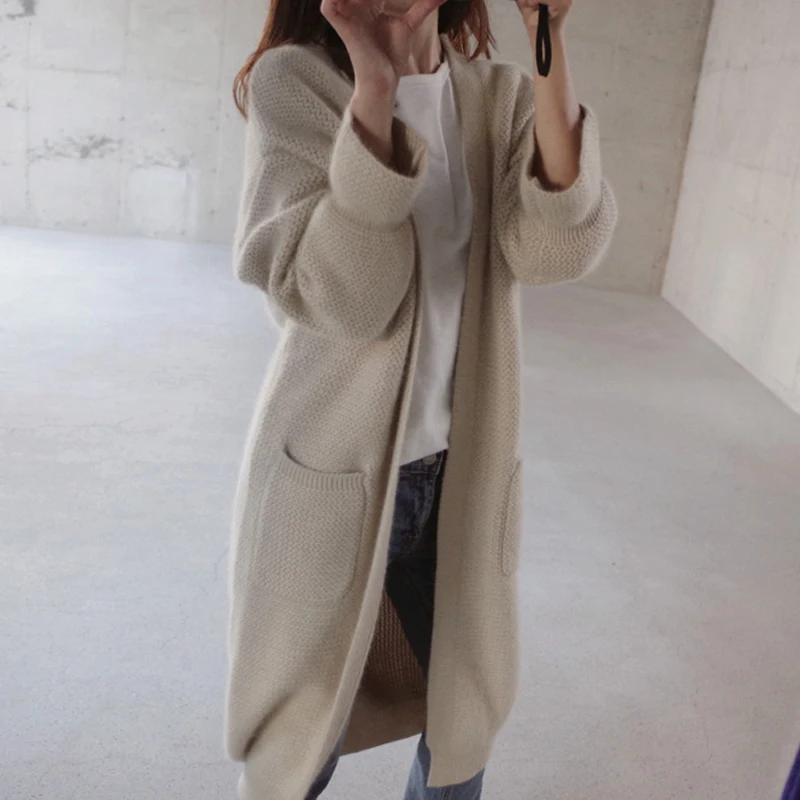 

The Korean version of 2018 autumn and winter long loose sweater coat sleeve coarse needle size thick knit cardigan