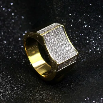 

TOPGRILLZ Hip Hop Ring Bling CZ Stones All Iced Out Micro Pave Gold Silver Plated Full Iced Out Mens Rings Punk Fashion Jewelry