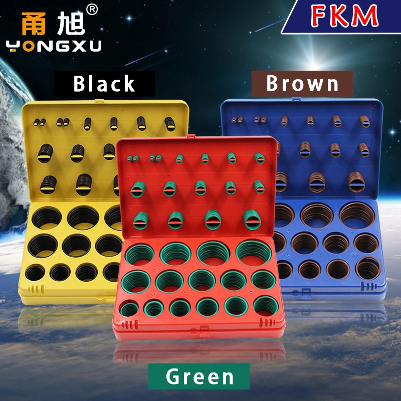 

390PC Fluorine rubber Ring Green FKM O Rings Kit 30Sizes Seal Rubber Orings Washer Gasket O-Ring Set Assortment Set Kit Box