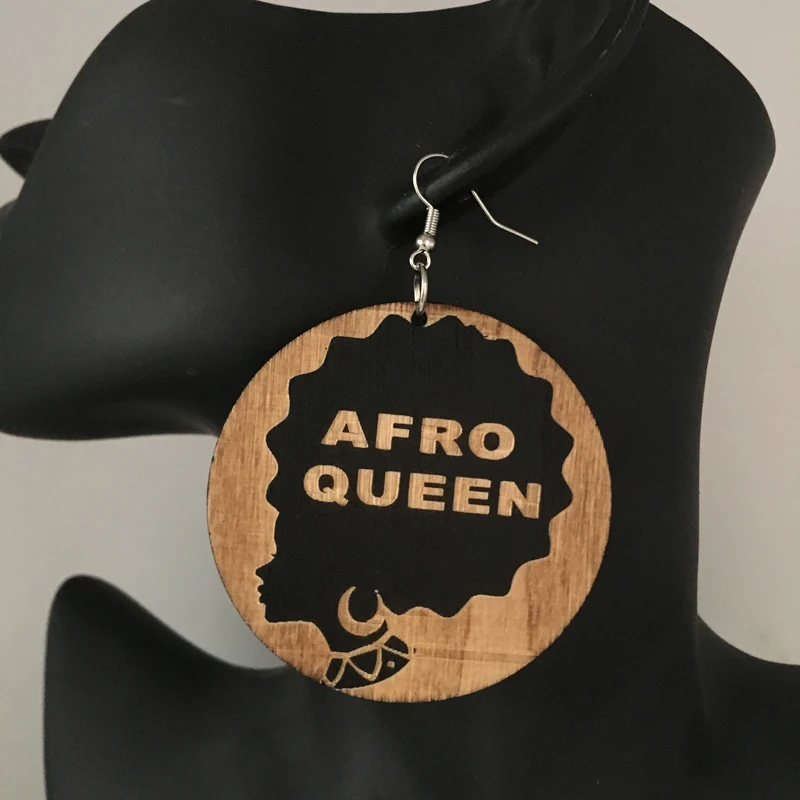 Engraving Afro Queen Wooden Earrings in Drop Earrings from Jewelry