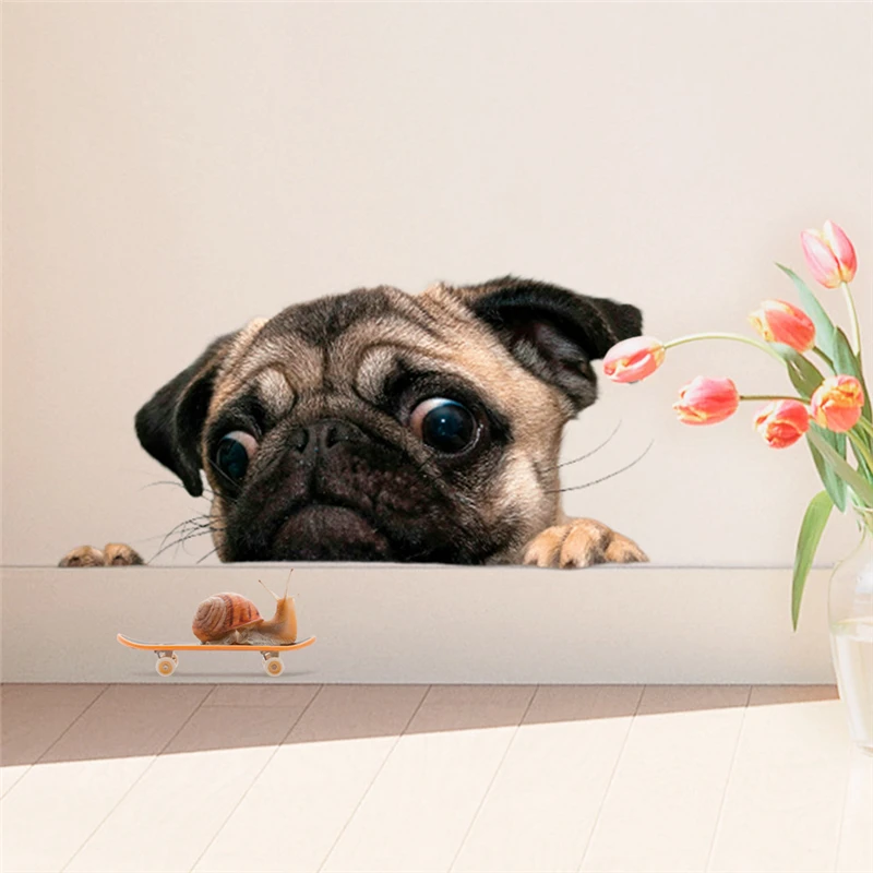 

Wall decoration 3d sticker kids room decoration Funny 3D pug looking snail car window car sticker Family Vinyl toilet stickers