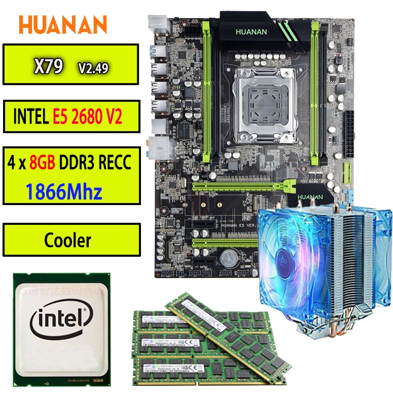 

HUANAN ZHI V2.49 X79 motherboard LGA2011 ATX CPU E5 2680 v2 SR1A6 4 x 8G 32GB 1866Mhz with cooler PCI-E NVME M.2 SSD