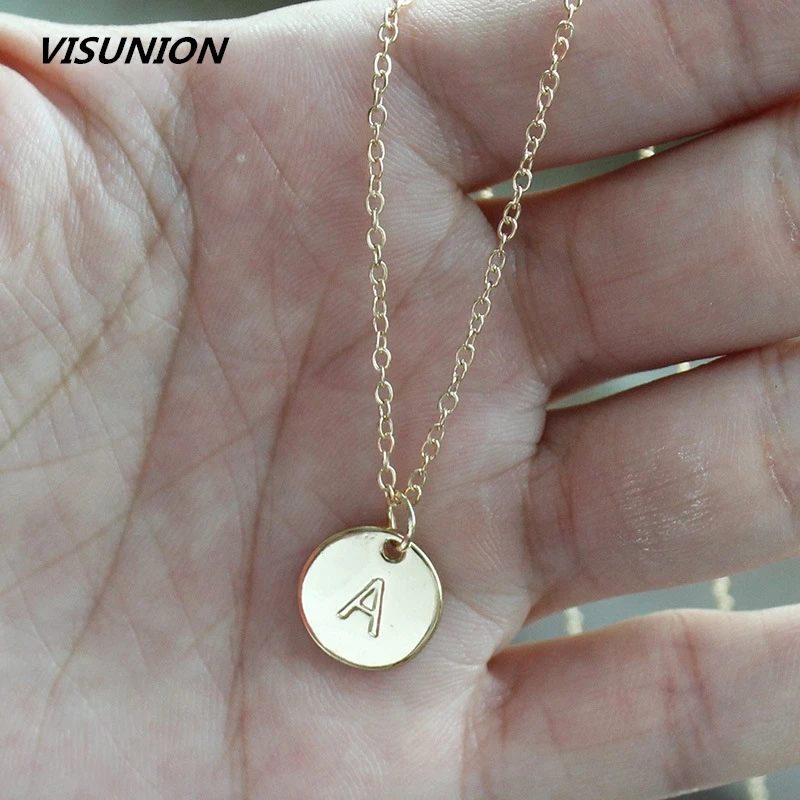 

A-Z Gold Silver Color Engraving large Initial Letters Alphabet Personalized Charm Big Letter Script Name Pendant Monogram Disc