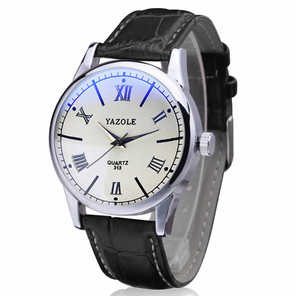 YAZOLE Men Mens Watch Fashion Leather Band Analog Quartz Business Wrist