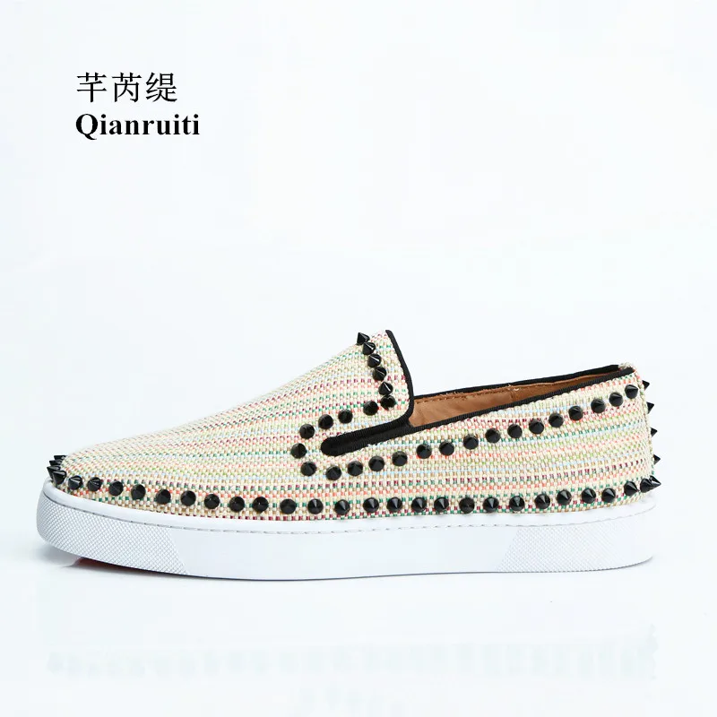 Homens Low Lona Slip Pista Sneakers Bege Spike Sapatos Hommes Eu39 Qianruiti Top Rebite on Chaussures Plana eu47 ffnr0xq