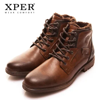 

XPER Winter Fur Warm Men Boots Big Size 40-48 Vintage Style Boots Men Shoes Casual Fashion Zipper Motorcycle Boots Shoes #12504M