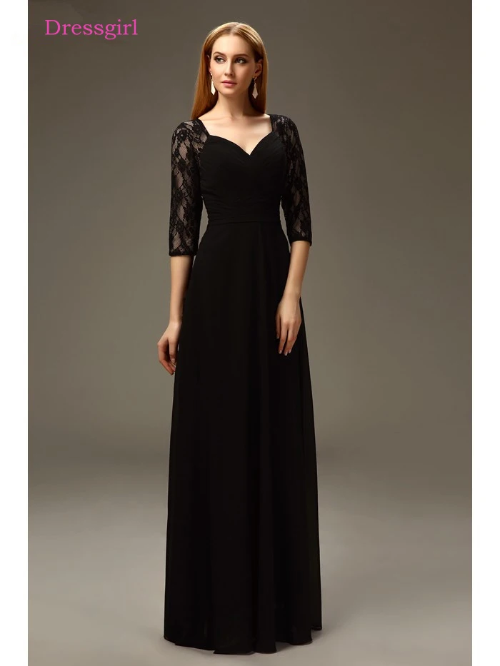 Zwart 2019 Moeder Van De Bruid Jurken A-lijn V-hals 3/4 Mouwen Chiffon Lace Lange Elegante Bruidegom Moeder Jurken Wedding Zwart 2019 Moeder Van De Bruid Jurken A-lijn V-hals 3/4 Mouwen Chiffon Lace Lange Elegante Bruidegom Moeder Jurken Wedding