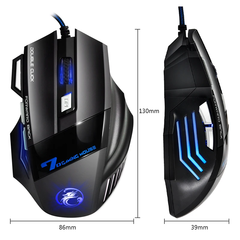  USB Wired Red Dragon 7D Gaming Mouse 1 Key Forward Back Dark Knight Mouse 7 Buttons 2400dpi Backlit