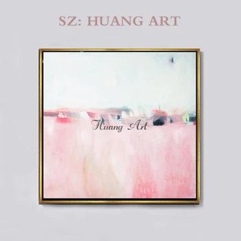 

A large, hand-painted, pink and blue murals decorated the modern minimalist living room of a famous Chinese abstract painter, zh