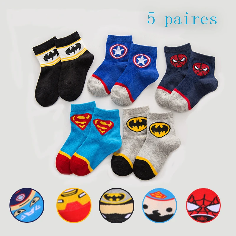 

5 pairs Infant kids cartoon socks spiderman Iron man Batman boys Breathable short Socks child baby marvel comic Socks set