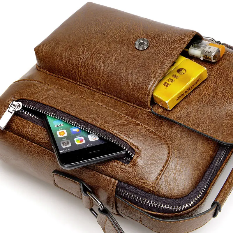  Casual Vintage Messenger Bag Men Shoulder bags Pu Leather Crossbody Bags For Men Bags Retro Zipper 