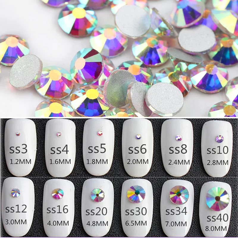 Billige Großhandel SS3 SS40 1440 14400 PCS PACKS Kristall AB 3D Nagel Kunst Dekoration strass kleber auf flatback Kleidung strass