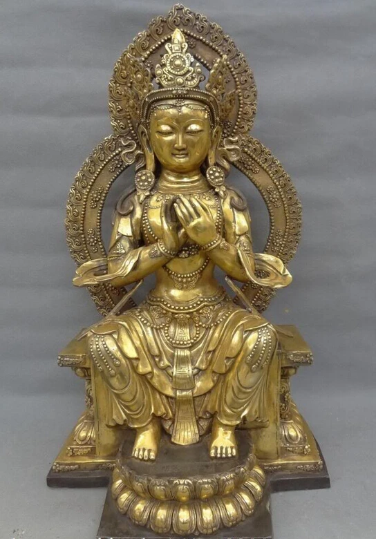 

shitou 002013 26" Tibet Bronze Gilt Buddhist Bless Maitreya Buddha Statue Tara Kwan-Yin Joss