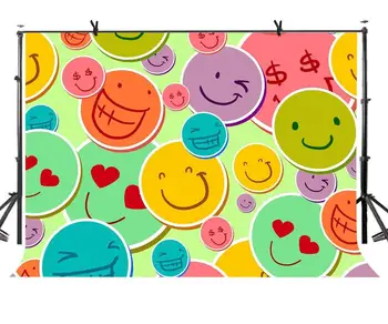 

7x5ft Smile Stickers Backdrop Assorted Smile Stickers Happy Photography Background and Studio Photography Backdrop Props
