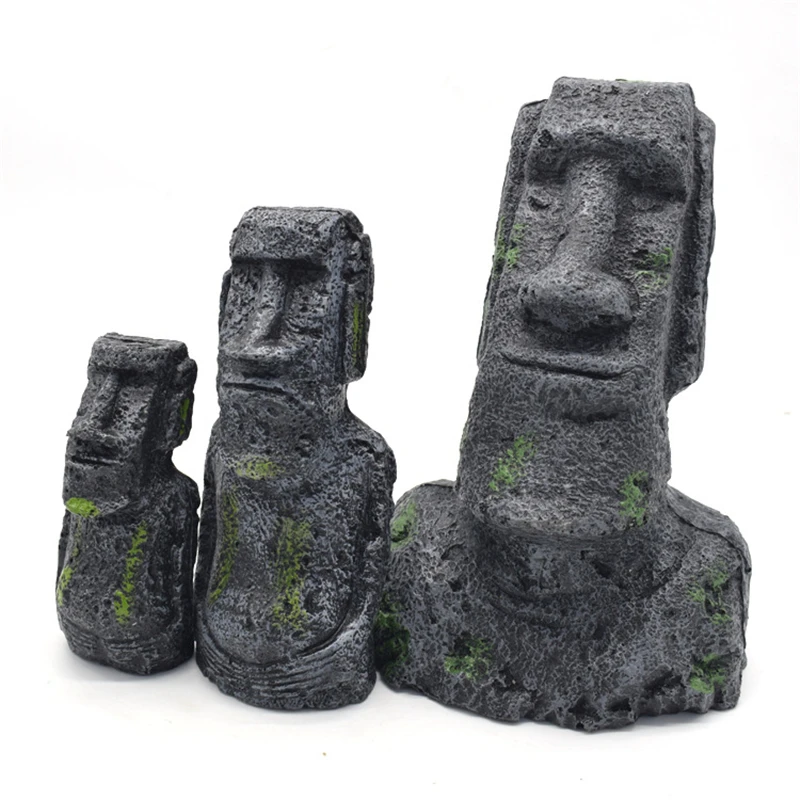 Aquarium Fish Tank Decoration Reptile Tanks Easter Island Stone Statue