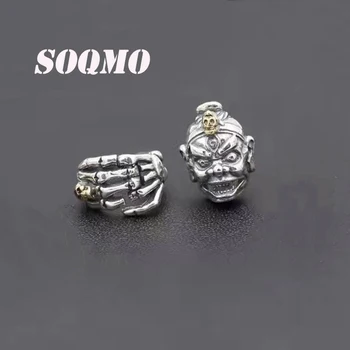 

SOQMO Boucle d oreille pendante Creative hip hop punk skull 100% 925 sterling silver earring for men or women jewelry SQM166