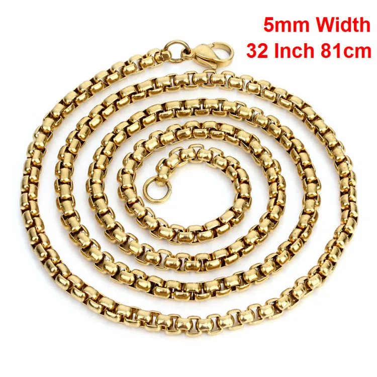 5mmWidth 32inchGold SAUVOO браслет из нержавеющей стали кубинское звено цепи ожерелье с застежка-краб для мужчин Золотая длинная цепь ожерелье оптом Diy ювелирные изделия - Окраска металла: 5mmWidth 32inchGold