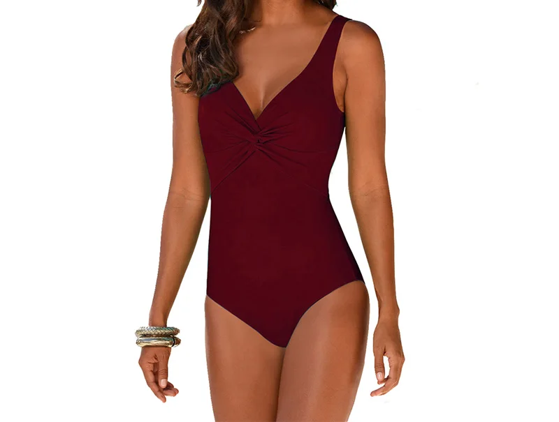 Пикантные Для женщин одна шт. Монокини купальник для пляжа с низким вырезом на спине со складками, купальник для пляжа, женская спортивная одежда купальный костюм для женщин - Цвет: Wine red