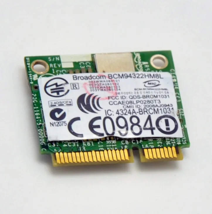 Broadcom BCM94322HM8L BCM4322 802.11a/b/g/n 300 Мбит/с PCI Express беспроводной мини PCI-E половина WiFi адаптер для Dell/ASUS/ACER