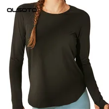 Женский спортивный Топ с длинным рукавом женский свободный круглый вырез фитнес Йога Тренировка сплошной цвет быстросохнущая повседневная спортивная одежда