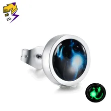

Twelve Constellation Luminous Stud Earrings for Men Women Starry Sky Glow in the Dark Earrings Silver Titanium Steel Oorbellen