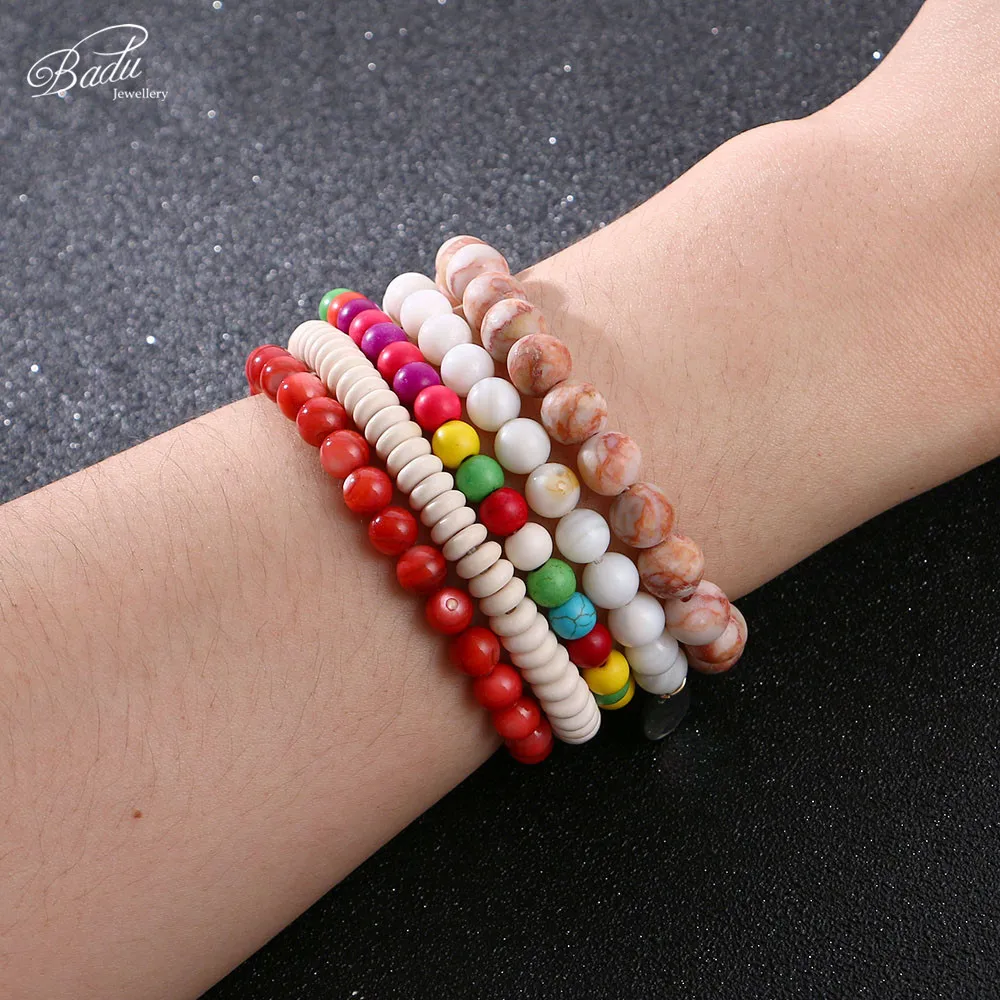 

Badu Natural Stone Beads Bracelet for Women Vintage Opal Stone 15 Colors Cracked Stone Charms Bracelet Bangles Wholesale