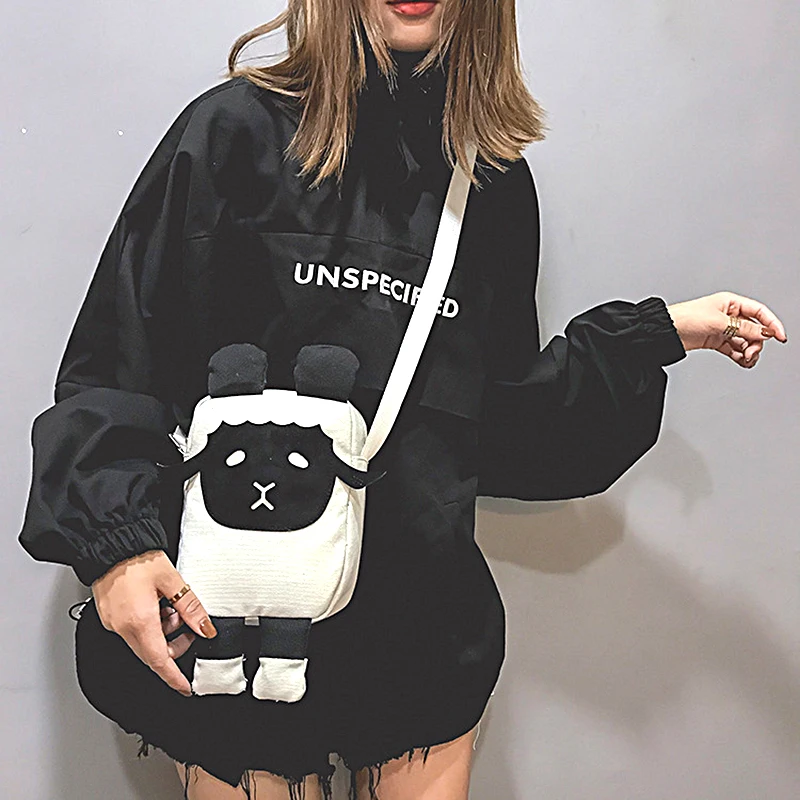 

AOEO New Canvas Shoulder Messenger Bag Women Creative Little Sheep Kawaii Mobile Phone Bag Femal Student Girl Crossbody Mini Bag