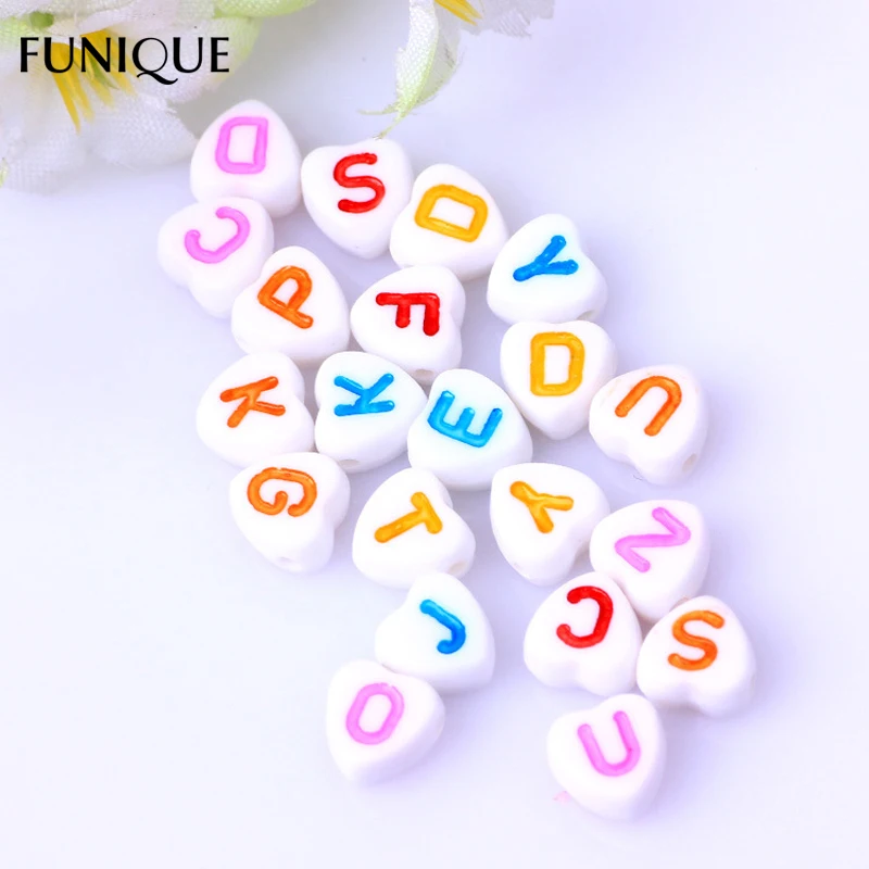 

FUNIQUE 6.8x6.5mm Letter Beads 500PCs Love Heart Pattern Acrylic Beads Random Mixed White Alphabet Beads For DIY Pacifier Clip