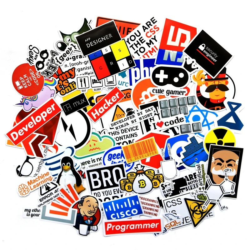 74 Pcs Internet Programming Java JS Php Html Cloud Docker Bitcoin Language APP Logo Cool Stickers for Laptop Car Phone Stickers