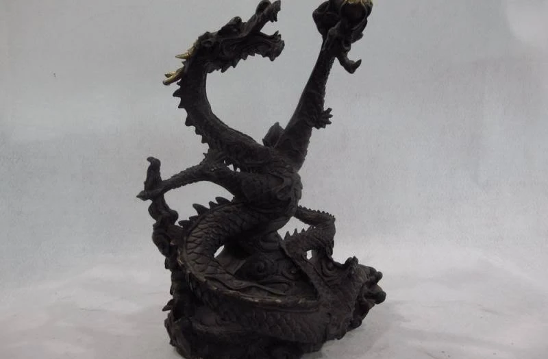 12 Chinese Royal Copper Bronze Home Feng Shui Spiral Fly Dragon Play Bead Statue | Дом и сад