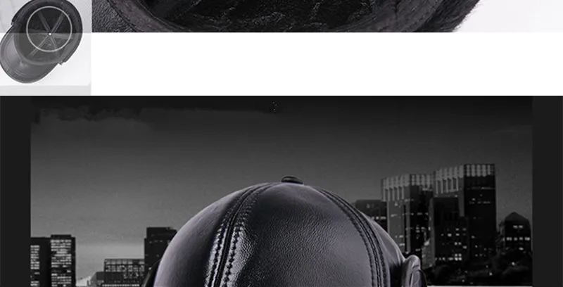 XdanqinX Men's Winter Warm Earmuffs Cap Genuine Leather Hat Plush Thick Sheepskin Baseball Caps Middle-aged Thermal Leather Cap