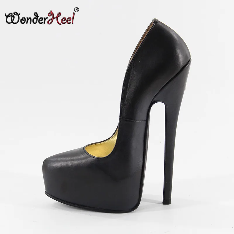 Femmes Noir 20 Talons Cm Hauts Haut Extrême Pompes Cuir Wonderheel Matte En Mat Pompe Sexy Véritable Black Talon Mince Chaussures Fétiche Plateforme 0Tvnq0CAOw