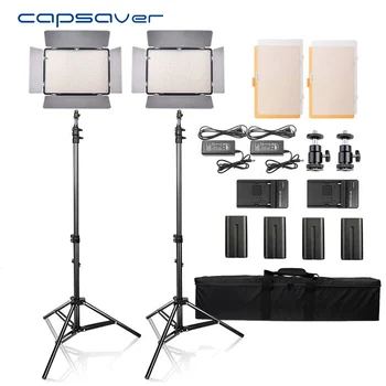 

capsaver TL-600S 2pcs LED Video Light Studio Photo Photography Lighting led Panel Lamp with Tripod 5500K CRI 95 NP-F550 Battery
