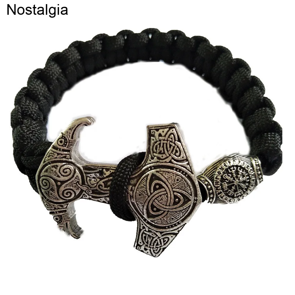 

Thor Hammer Mjolnir Triskele Trinity Vikingos Odin Raven Aegishjalmur Viking Bracelet Men Vegvisir Compass Runes Jewelry