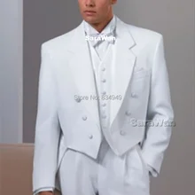 Изготовленный на заказ, чтобы измерить белый вечерний фрак с тупым отворотом, на заказ Свадебный Фрак костюм, индивидуальный пошив для жениха Длинные смокинги по индивидуальному заказу