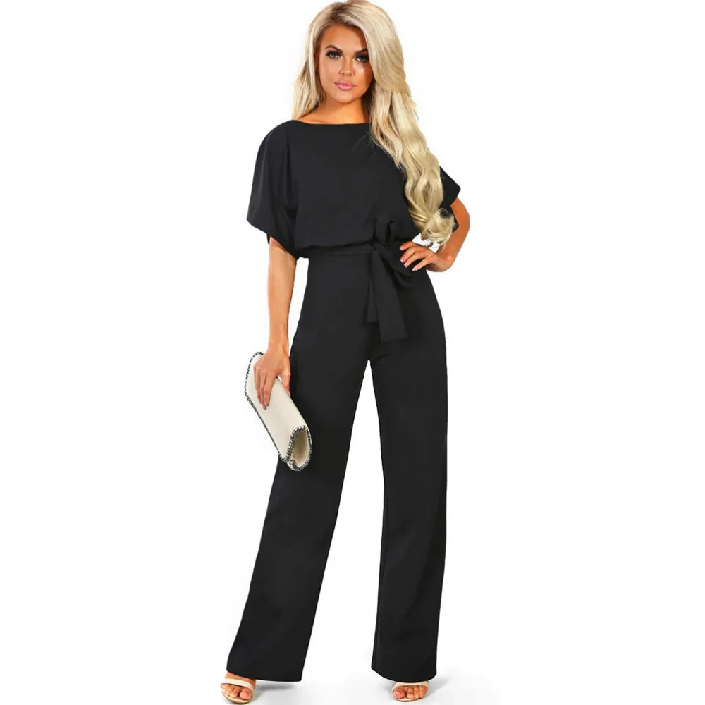 

Women Black Casual Bodysuits Straight Jumpsuits For Lady's Bow Decoration Overalls For Female Body Mujer Combinaison Femme