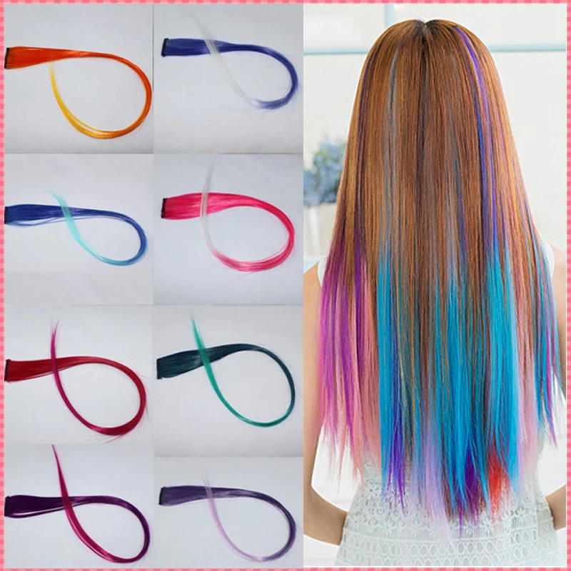 hair extensions 2016 New Arrive fashion women's Long Synthetic Clip In Extensions Gradient Color cosplay hair pieces #JO009