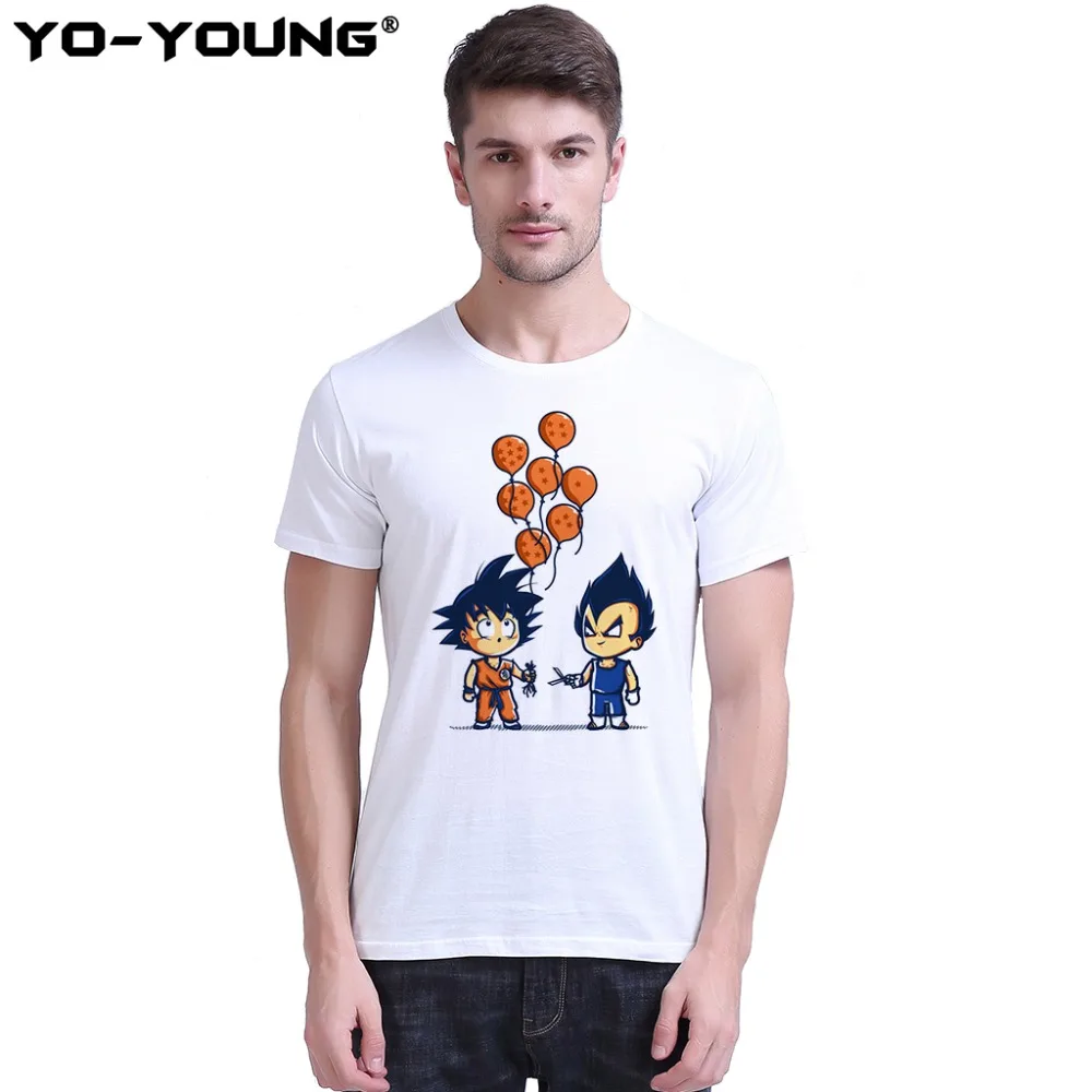 

Yo-Young Men T-Shirts Anime Dragon Ball Print GOKU And Vegeta Funny T Shirts 100% 180g Combed Cotton Top Tees Homme Customized