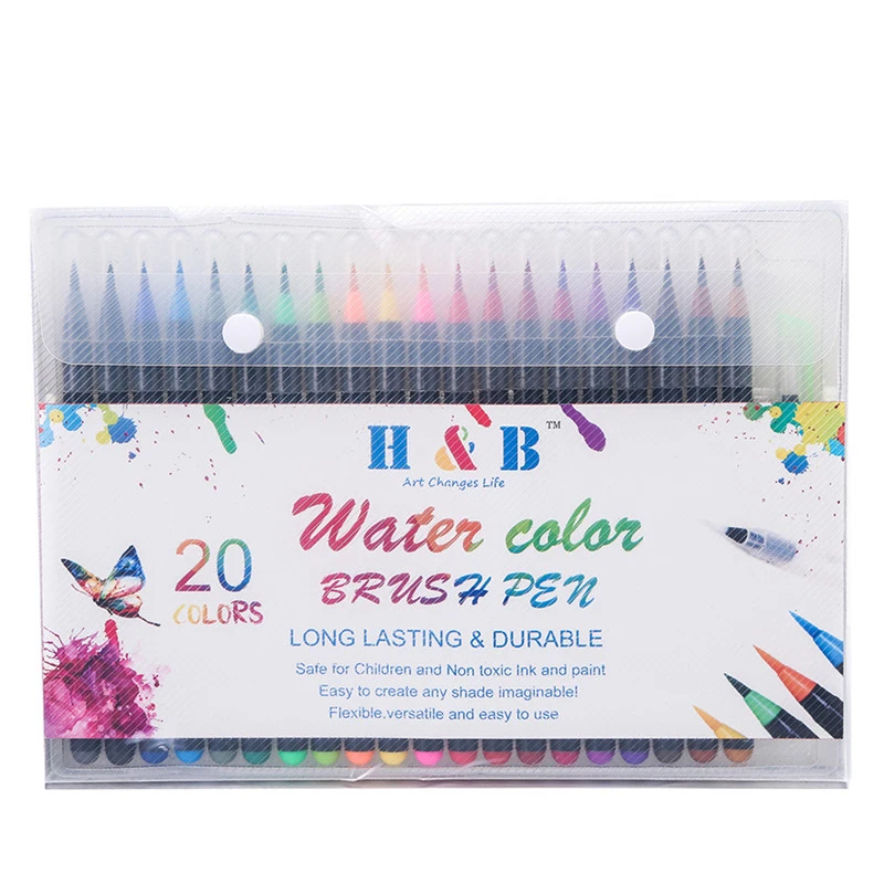 

H&B 20 Color Watercolor Pens Set Color Soft Head Comic Hand-painted Pen Stationery Set Painting Supplies Good Gift for Kids New