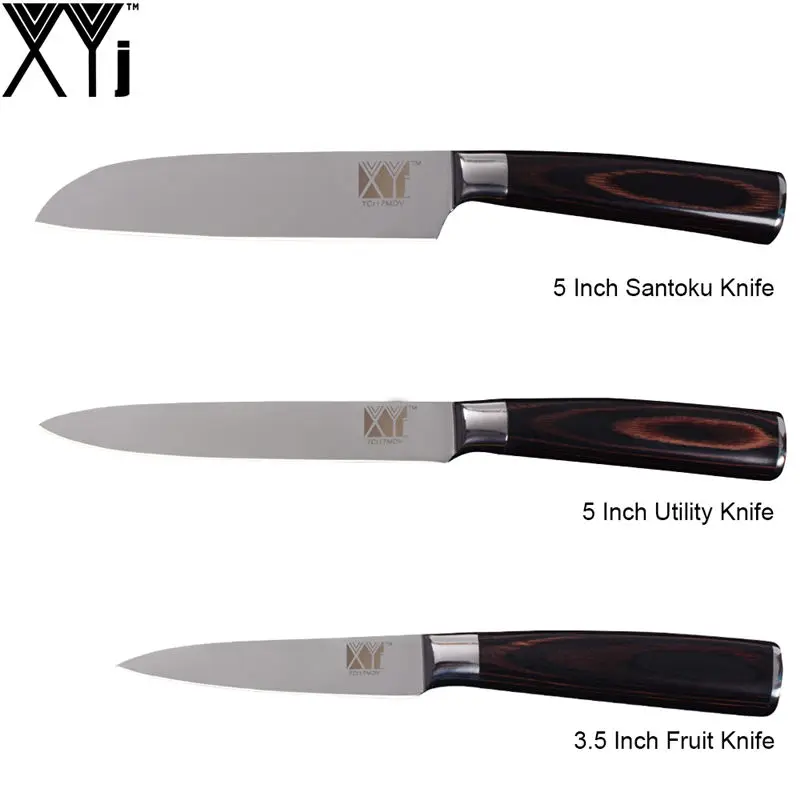 XYj 6 шт. кухонные ножи из нержавеющей стали 3,5, 5,5, 7,8, 8 дюймов шеф-повара для нарезки сантоку нож для очистки овощей Кухонные Принадлежности - Цвет: E.