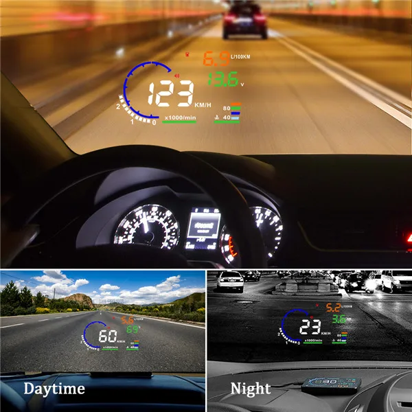 5.5/" A8 Car HUD Head Up Display OBD2 Compass Speedometer Speeding Warning